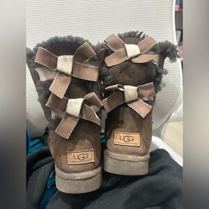 UGG Chocolate Suede Boots with Ribbon Accents (as is)